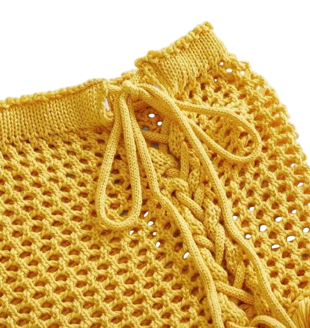 Saia de Croche Amarela com Franja