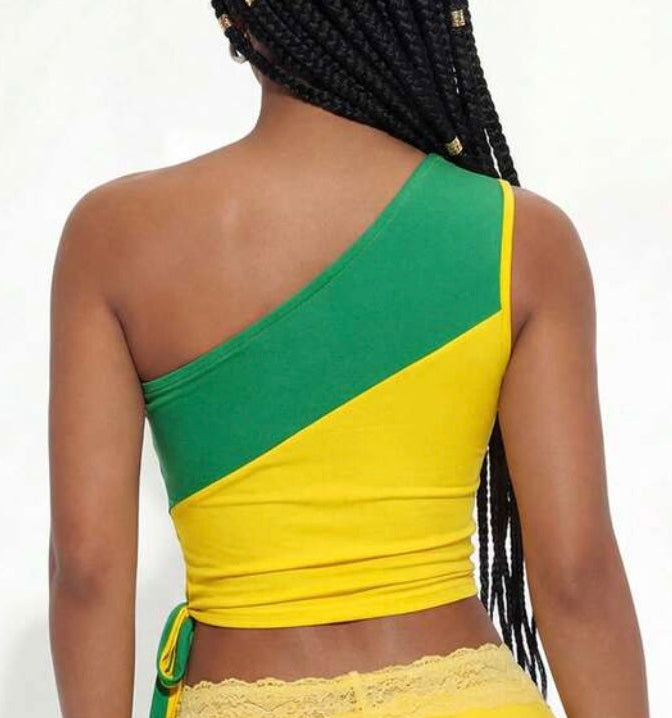 Blusa Verde e Amarelo um Ombro só