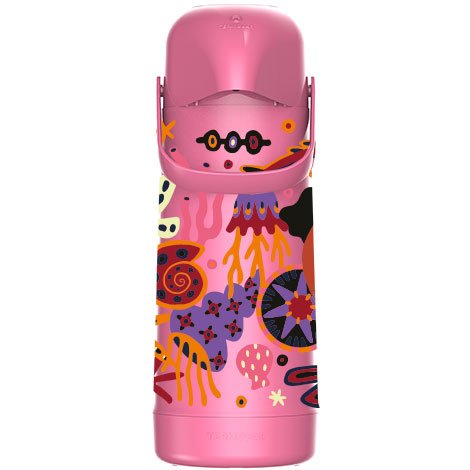Garrafa Termica Rosa Decorada com Pump - Termolar 1 Litro