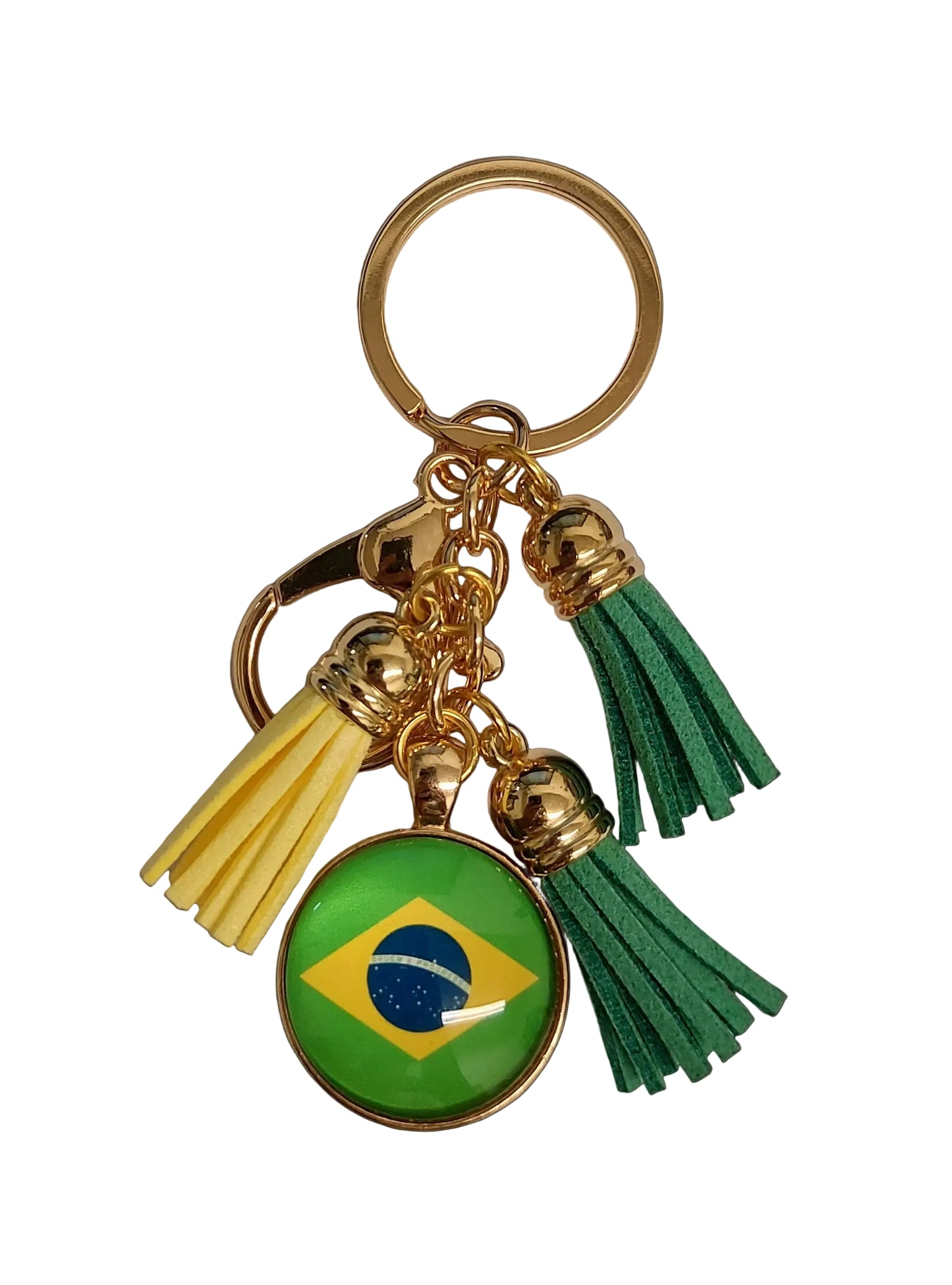 Chaveiro Bandeira Brasil com Pompom Dourado