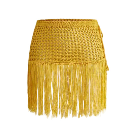 Saia de Croche Amarela com Franja