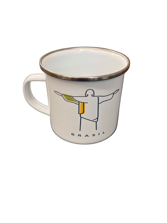 Caneca Esmaltada Branca Brasil Cristo Redentor