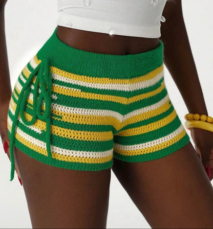Shorts Crochet verde Amarelo e Branco