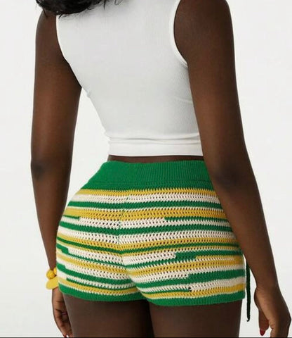 Shorts Crochet verde Amarelo e Branco