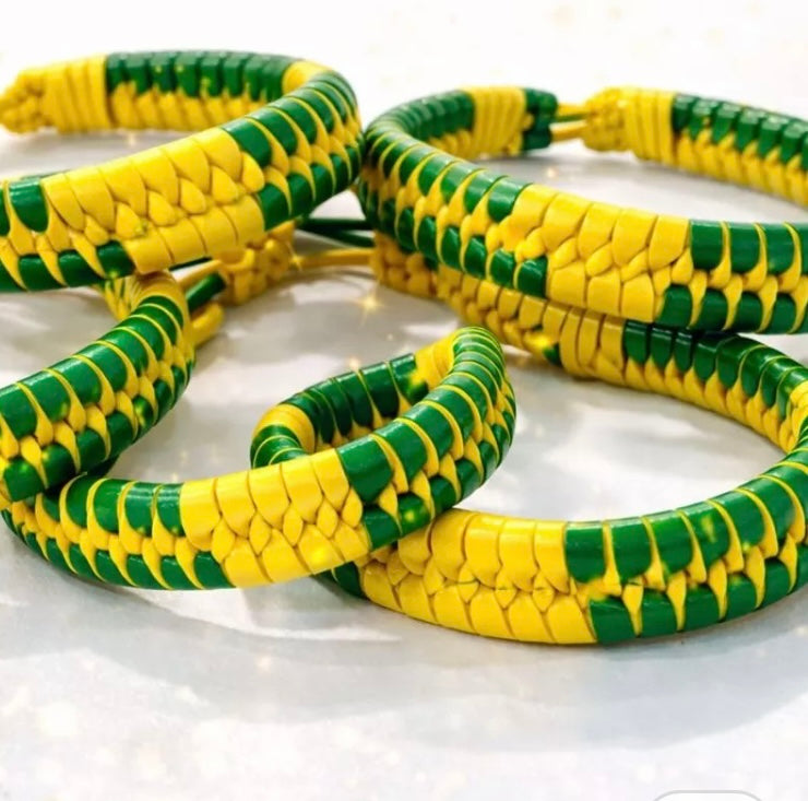 Bracelete Amarelo e Verde couro