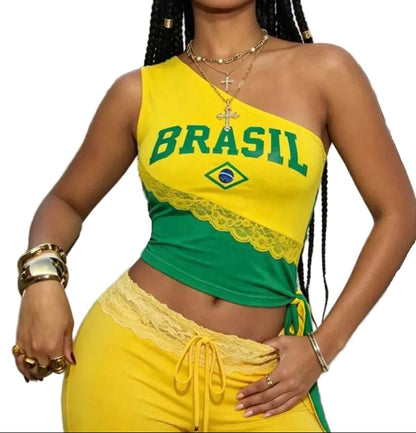 Blusa Verde e Amarelo um Ombro só