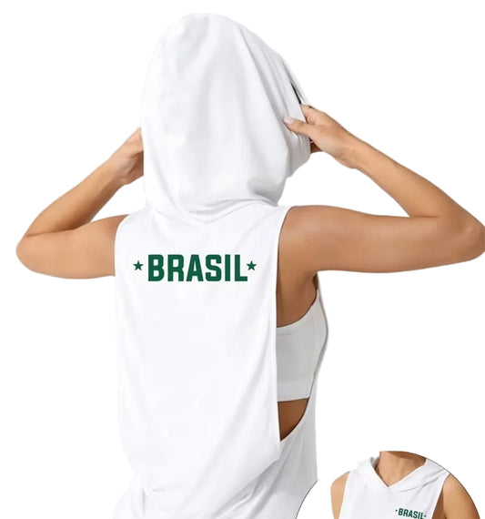 Blusa Branca com Capuz Brazil